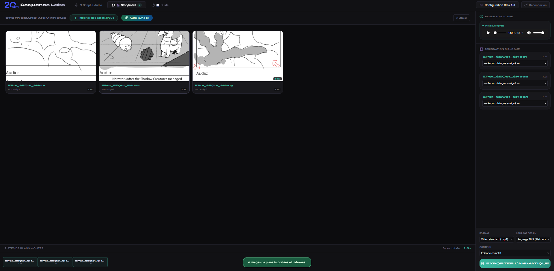 Interface Storyboard avec plans synchronisés